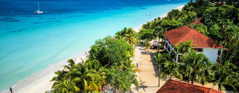 Aerial view of 7-mile beach in Negril, Jamaica. Drone shot by Tyler Fox