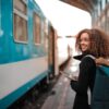 Young traveler at train station in winter