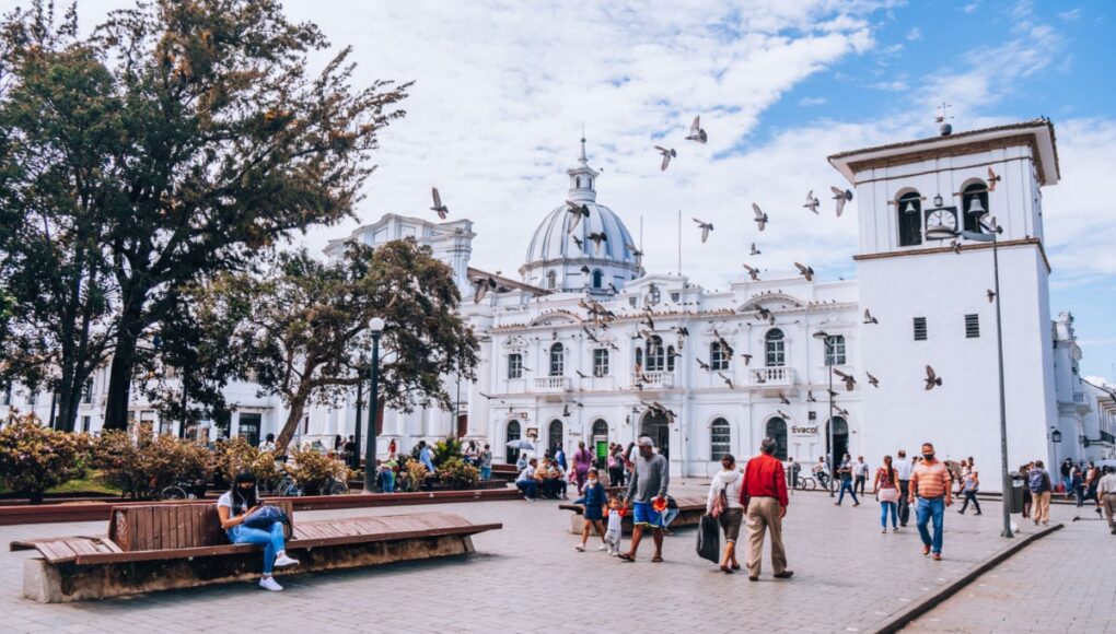 People walking through Popoyan, Colombia