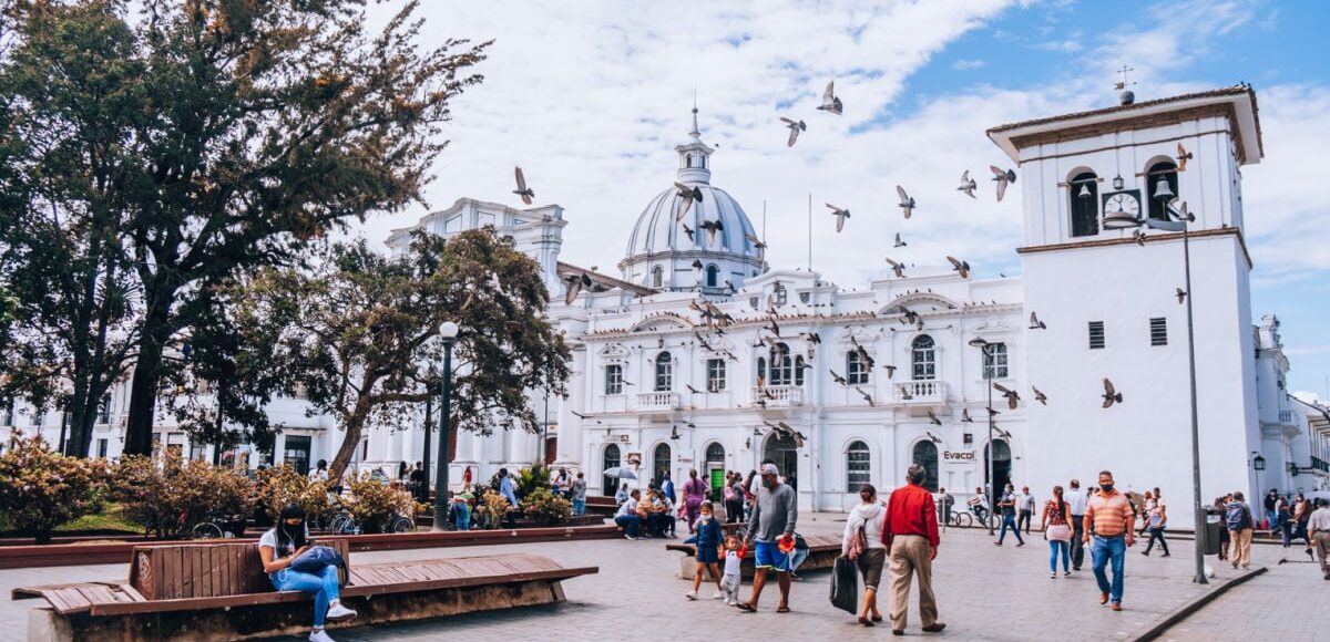 People walking through Popoyan, Colombia