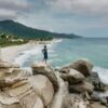 Tourist observing views at Tayrona National Park near Barranquilla