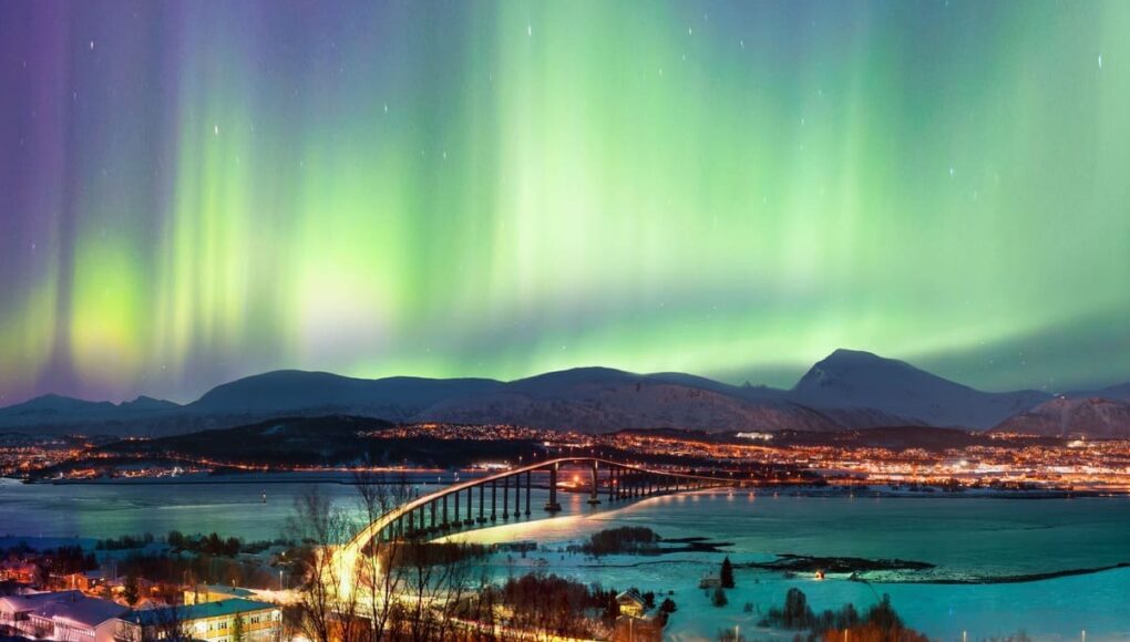 Panoramic View Of Tromso Under The Northern Lights, Norway