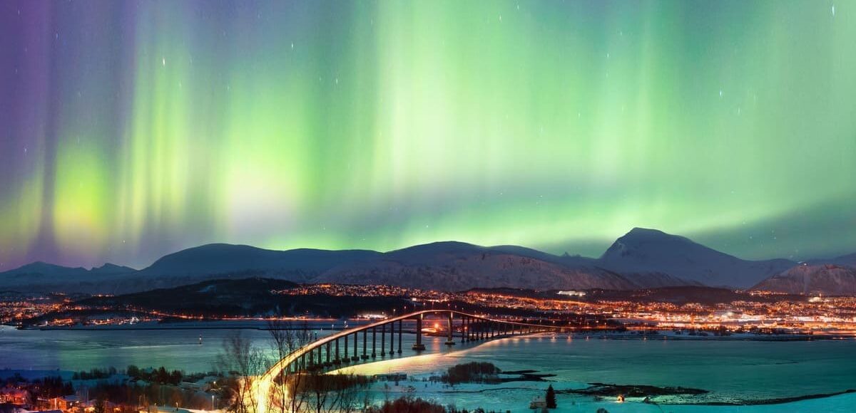 Panoramic View Of Tromso Under The Northern Lights, Norway