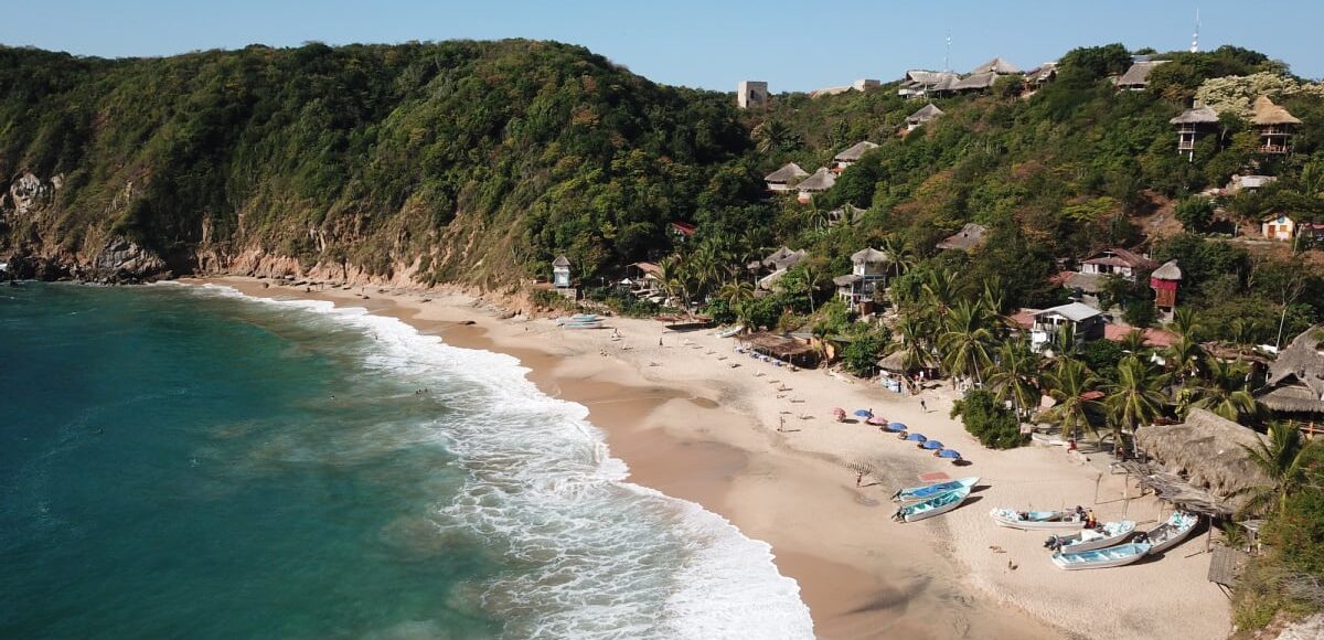 Aerial view of Mazunte, Mexico coast