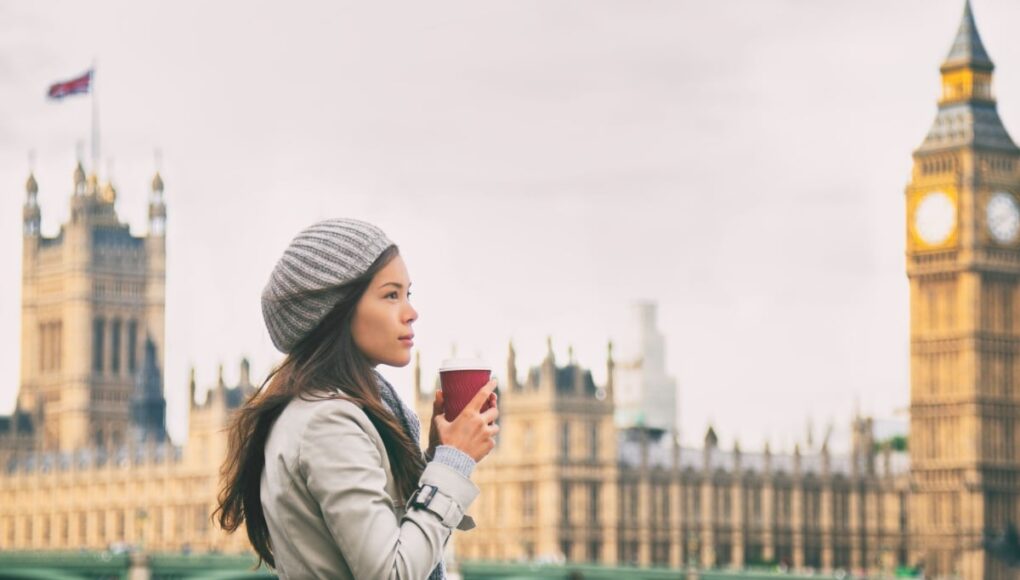 Woman in London in winter