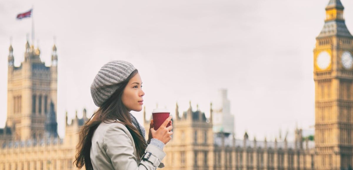 Woman in London in winter