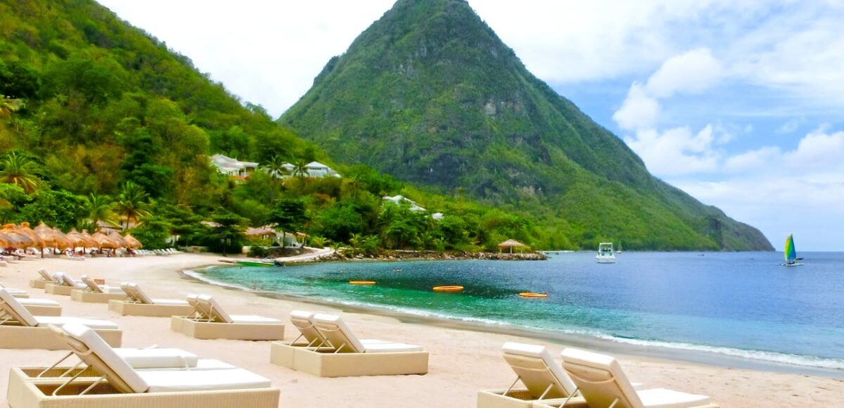 Lounge chairs on St. Lucia beach